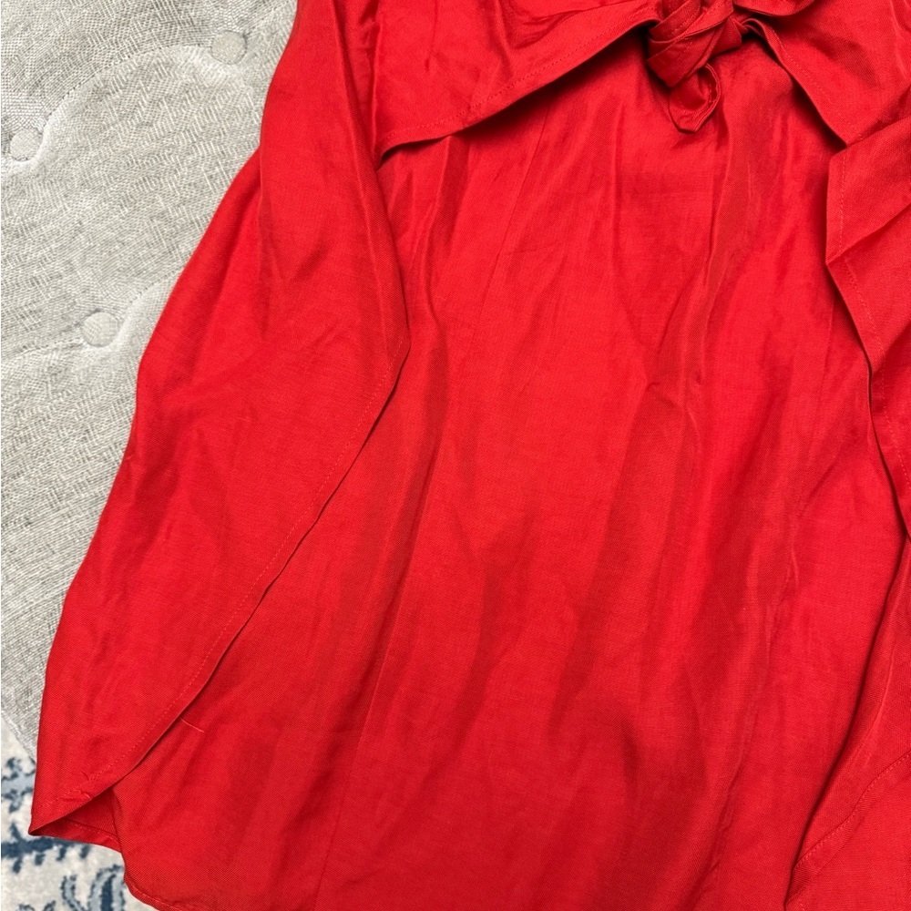 LPA The Label Dress 146 red tie front off shoulder puff sleeve linen viscose S - Picture 4 of 11